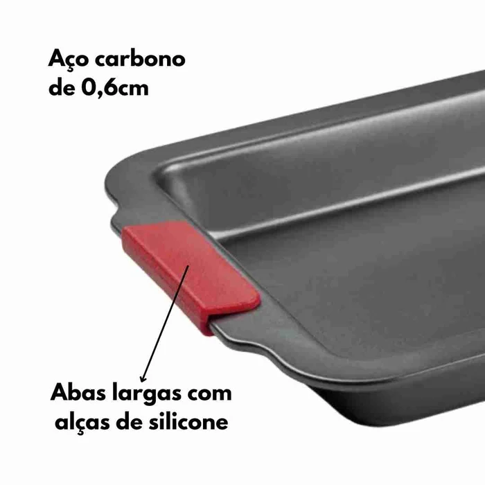 Forma Assadeira Retangular Antiaderente com Cabo de Silicone (36x23cm) - Allonsy (2)