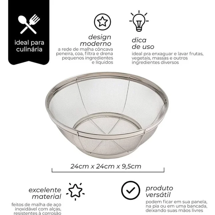 Escorredor Multiuso em aço inox (24cm) - Mimo Style E