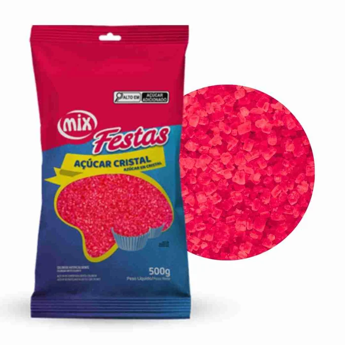 Açúcar Cristal Colorido Rosa (500g) - Mix