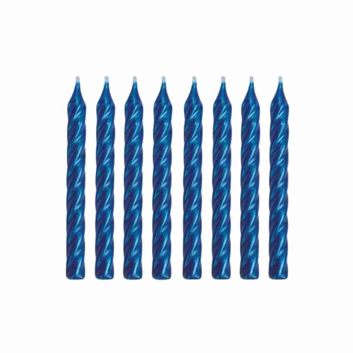 Vela Espiral Metalizada Azul 8cm (8uni) - Silver Festas