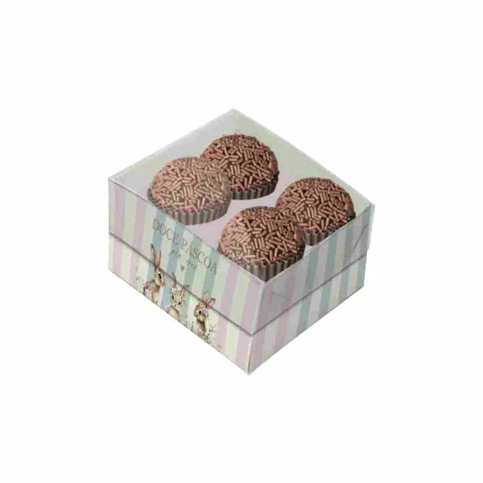 Caixa com Tampa Acetato para 4 Brigadeiros e Bombons Doce Páscoa (8uni) - Cromus