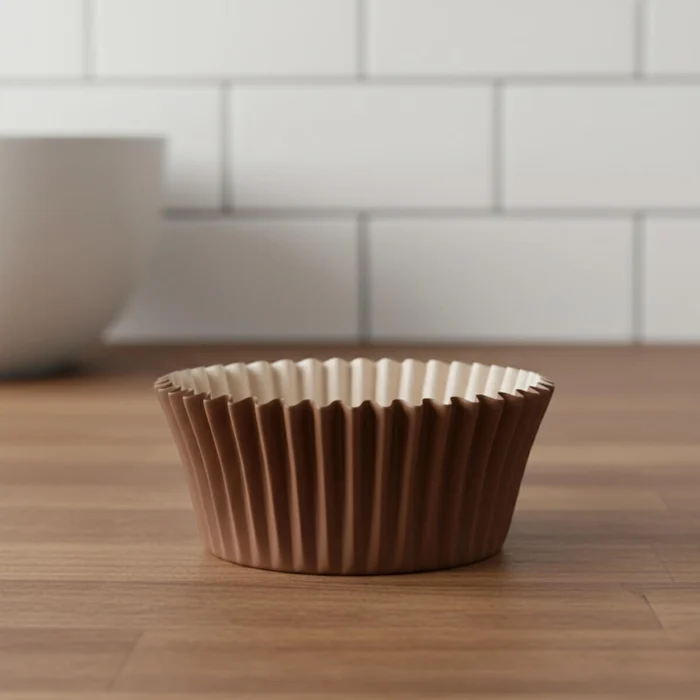 Forminha Cupcake Mago sobre a bancada - Marrom