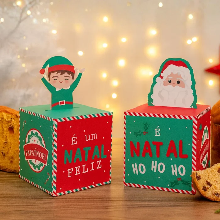 Caixa Panetone Pop Up Fábrica do Noel 500g (10uni) - Cromus