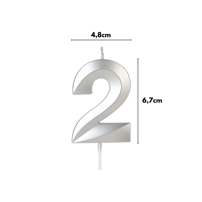 Vela Design Prateada Número 2 (6,7cm) - Silver Chef (2)