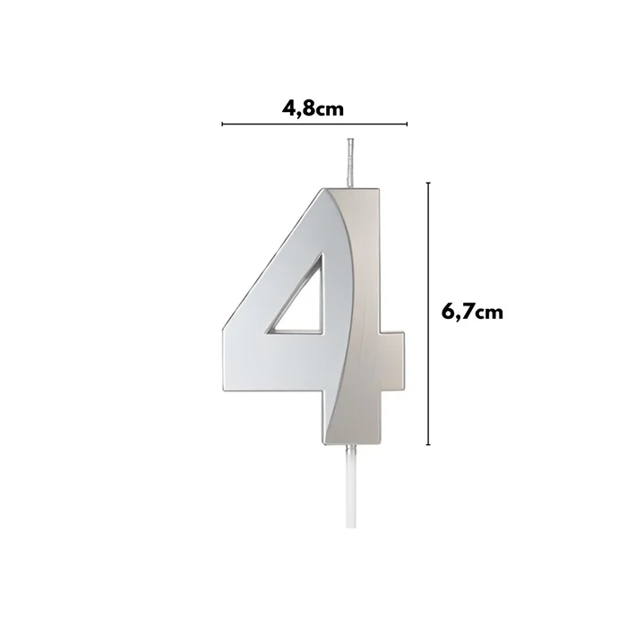 Vela Design Prateada Número 4 (6,7cm) - Silver Chef (2)