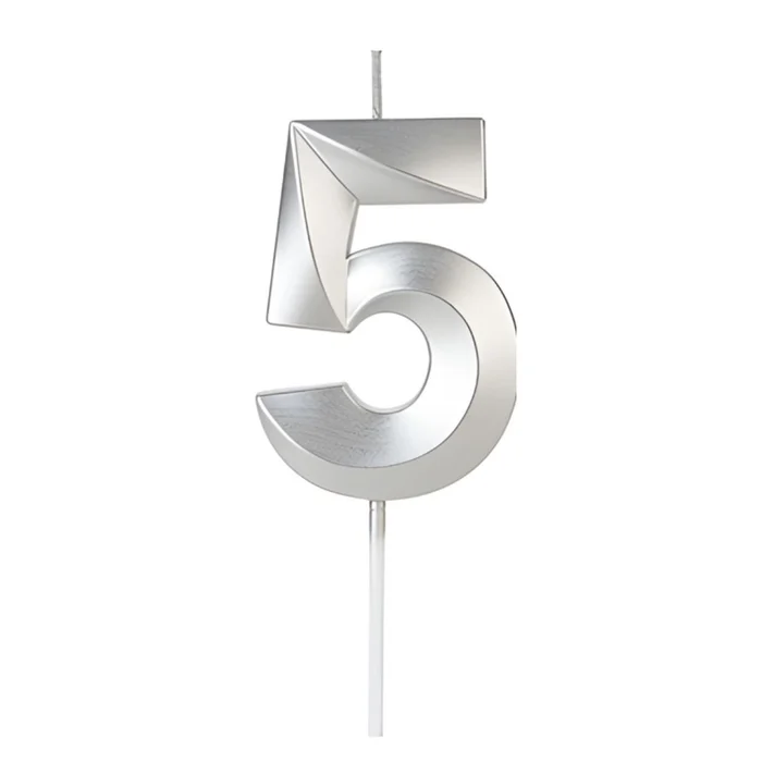 Vela Design Prateada Número 5 (6,7cm) - Silver Chef