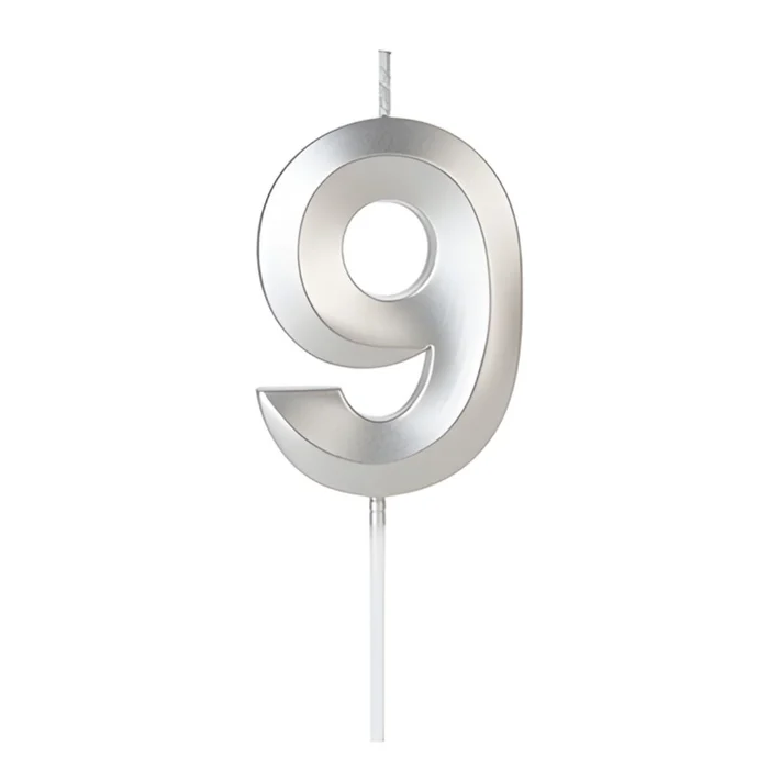 Vela Design Prateada Número 9 (6,7cm) - Silver Chef