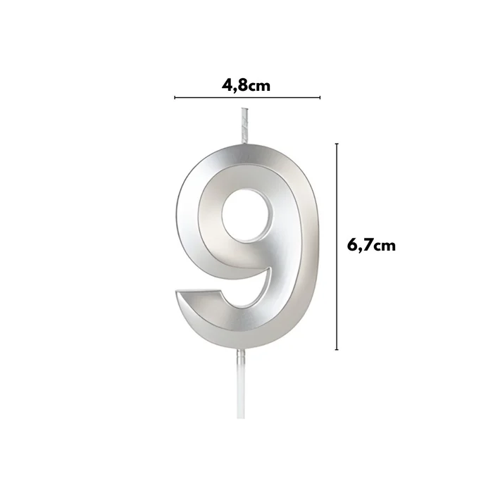 Vela Design Prateada Número 9 (6,7cm) - Silver Chef (2)