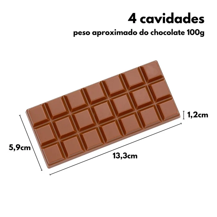Forma de Chocolate em Policarbonato Tablete/Barra Clássica Quadrados (100g) - Brunner