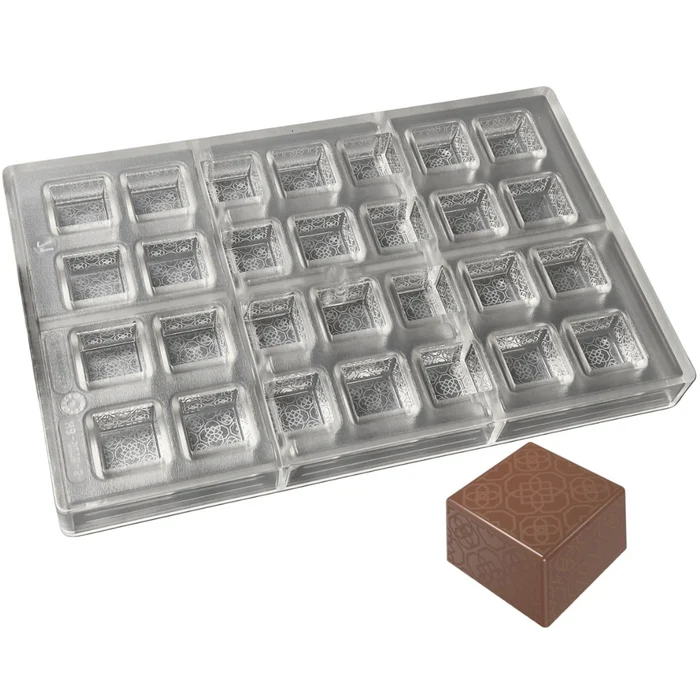 Forma de Chocolate em Policarbonato Bombom Quadrado Textura Oriental 2,5cm (10g) - Brunner