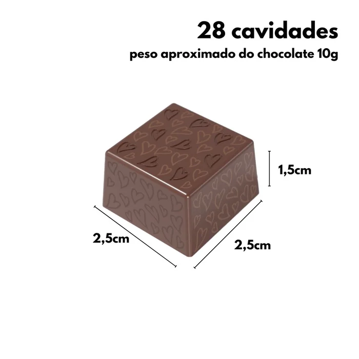 Forma de Chocolate em Policarbonato Bombom Quadrado Textura Valena Corações 2,5cm (10g) - Brunner (2)