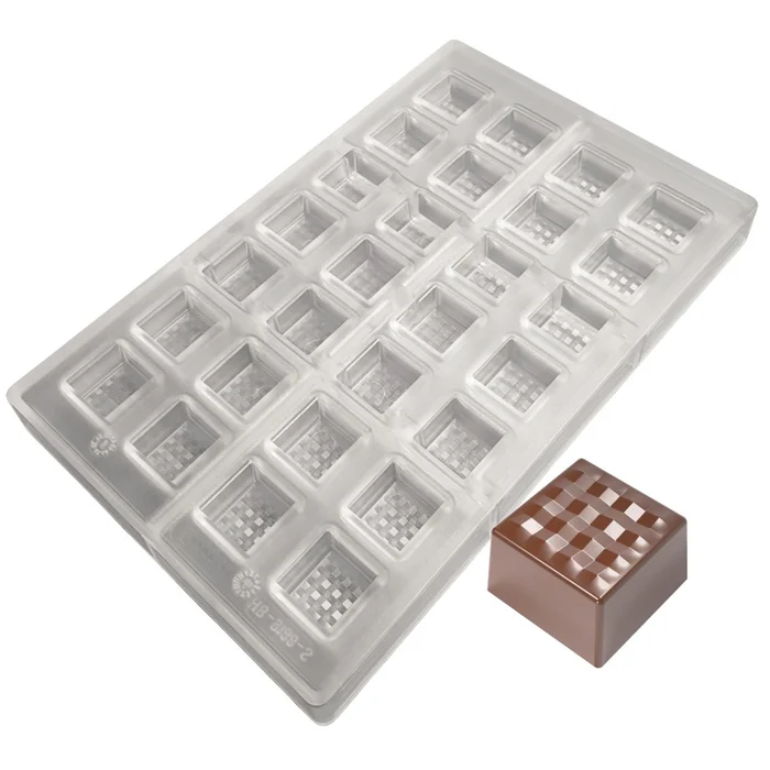 Forma de Chocolate em Policarbonato Bombom Quadrado Textura Manila Lapidado 2,5cm (10g) - Brunner