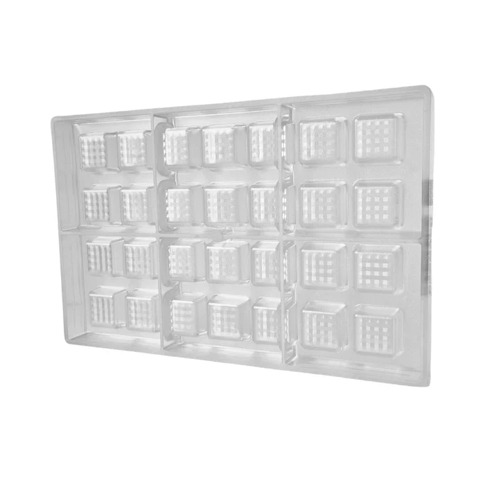 Forma de Chocolate em Policarbonato Bombom Quadrado Textura Manila Lapidado 2,5cm (10g) - Brunner