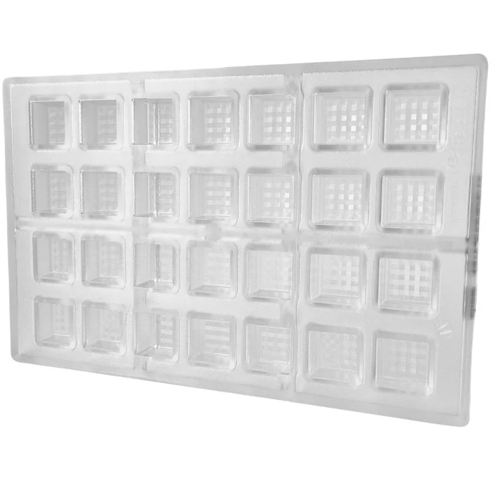 Forma de Chocolate em Policarbonato Bombom Quadrado Textura Manila Lapidado 2,5cm (10g) - Brunner