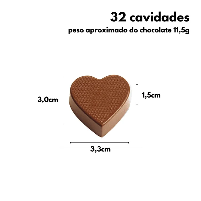 Forma de Chocolate em Policarbonato Bombom Coração Reto com Textura (11g) - Brunner (3)