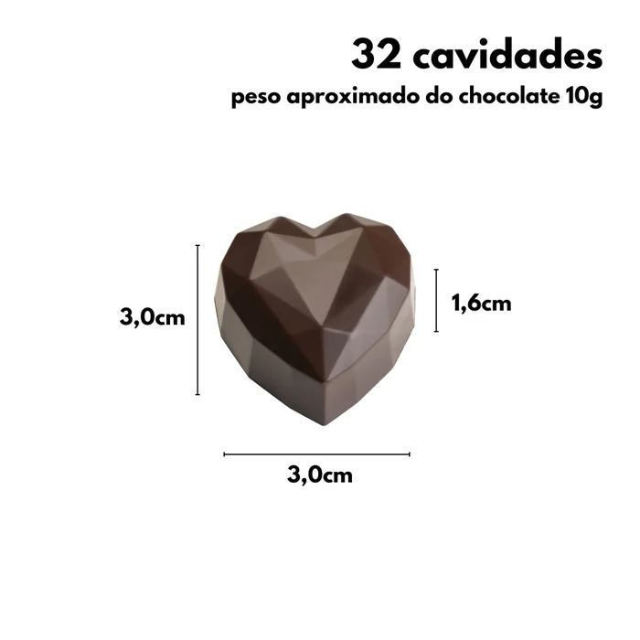 Forma de Chocolate em Policarbonato Bombom Coração Lapidado (10g) - Brunner (3)