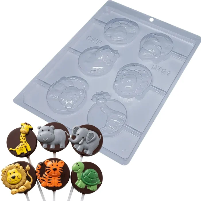 Forma de Chocolate Pirulito Animais da Selva (10 uni) em Acetato - BWB (1)