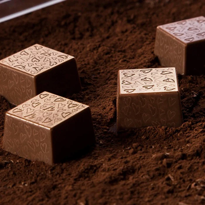 Forma de Chocolate em Policarbonato Bombom Quadrado Textura Valena Corações 10g - Brunner B
