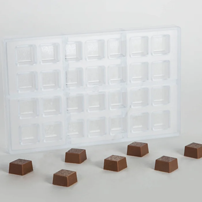 Forma de Chocolate em Policarbonato Bombom Quadrado Textura Valena Corações 10g - Brunner A