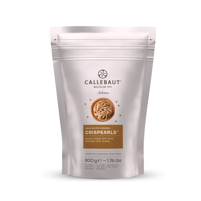 Confeito Micangas Crispearls Gold Caramelo Callebaut Embalagem