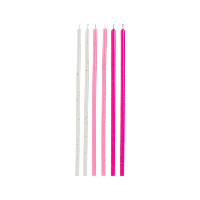 Vela Palitinho Rosa e Branco com Brilho Dourado 14cm (6uni) - Silver Festas
