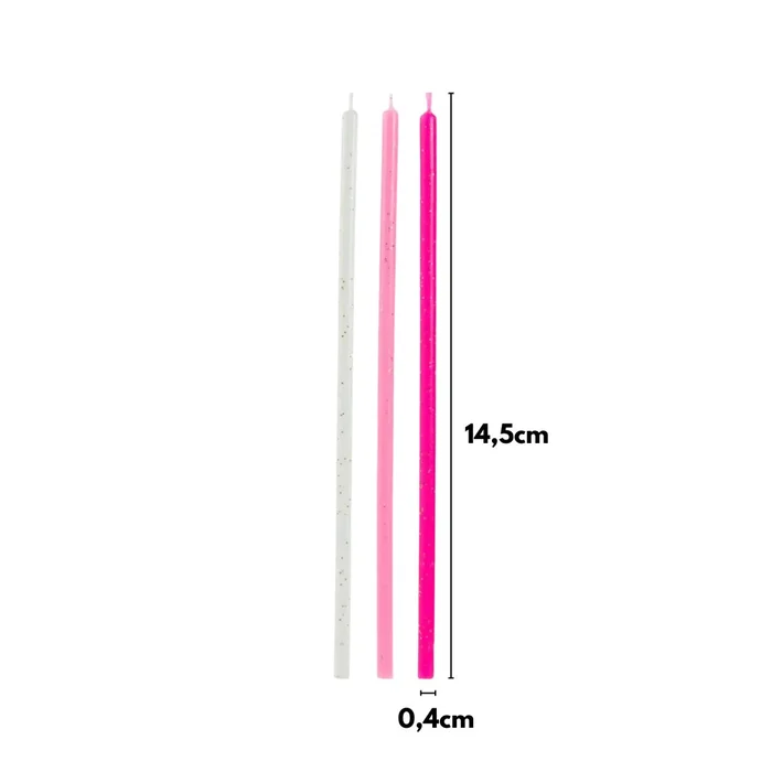 Vela Palitinho Rosa e Branco com Brilho Dourado 14cm (6uni) - Silver Festas (2)