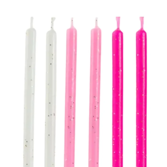 Vela Palitinho Rosa e Branco com Brilho Dourado 14cm (6uni) - Silver Festas (3)