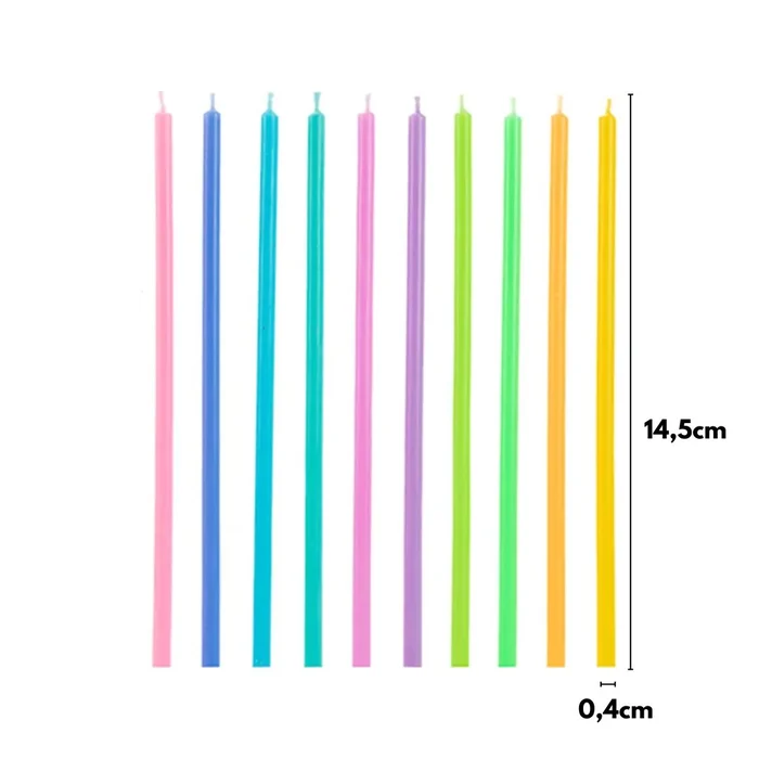 Vela Palitinho Grande Lisa Colorida 14cm (10uni) - Silver Chef (2)