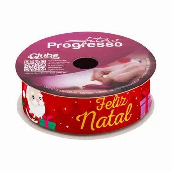 Fita Cetim Decorada Frase Feliz Natal com Papai Noel (2,2cm x 10m) - Progresso (2)