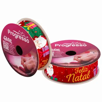 Fita Cetim Decorada Frase Feliz Natal com Papai Noel (2,2cm x 10m) - Progresso