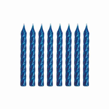 Vela Espiral Metalizada Azul 8cm (8uni) - Silver Festas