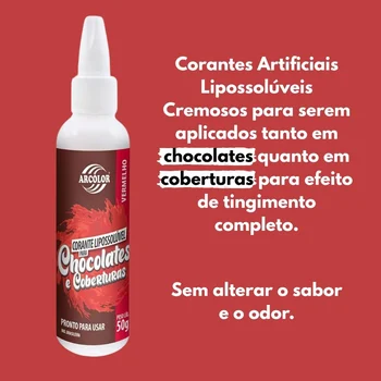Corante Lipossolúvel para Chocolates e Coberturas Vermelho (50g) - Arcolor (2)
