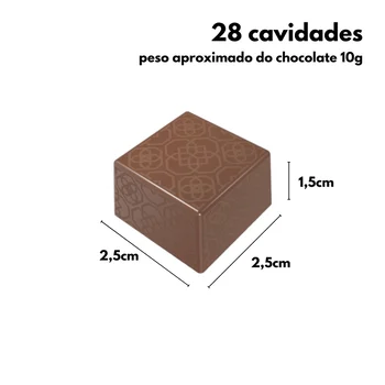 Forma de Chocolate em Policarbonato Bombom Quadrado Textura Oriental 2,5cm (10g) - Brunner (2)