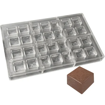 Forma de Chocolate em Policarbonato Bombom Quadrado Textura Oriental 2,5cm (10g) - Brunner