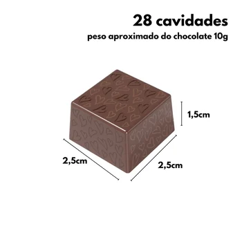 Forma de Chocolate em Policarbonato Bombom Quadrado Textura Valena Corações 2,5cm (10g) - Brunner (2)