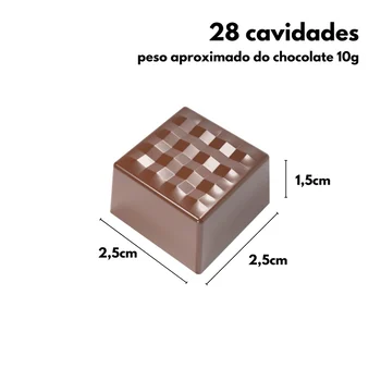 Forma de Chocolate em Policarbonato Bombom Quadrado Textura Manila Lapidado 2,5cm (10g) - Brunner (2)