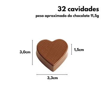Forma de Chocolate em Policarbonato Bombom Coração Reto com Textura (11g) - Brunner (3)