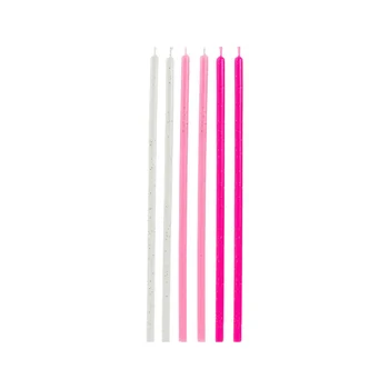 Vela Palitinho Rosa e Branco com Brilho Dourado 14cm (6uni) - Silver Festas