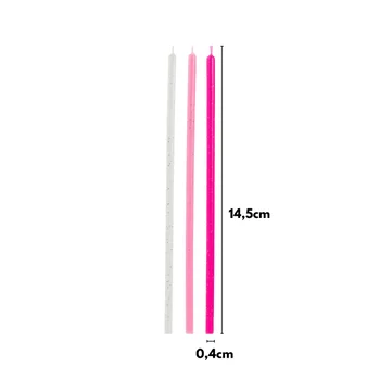Vela Palitinho Rosa e Branco com Brilho Dourado 14cm (6uni) - Silver Festas (2)