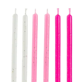 Vela Palitinho Rosa e Branco com Brilho Dourado 14cm (6uni) - Silver Festas (3)