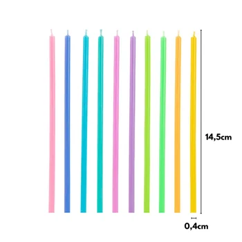 Vela Palitinho Grande Lisa Colorida 14cm (10uni) - Silver Chef (2)
