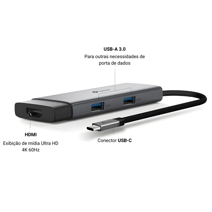 Hub USB 5 em 1, HDMI 4K 3 USB 3.0 USB C Prateado 4