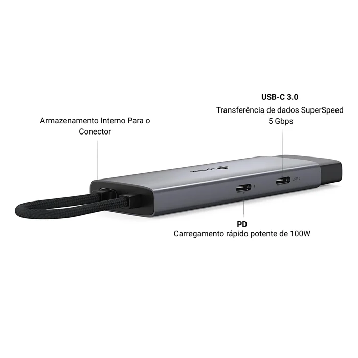Hub USB 5 em 1, HDMI 4K 3 USB 3.0 USB C Prateado 5