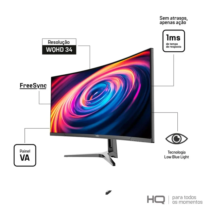 Monitor Gamer HQ Screen 34 Curvo QHD UltraWide 165Hz 1ms FreeSync 7