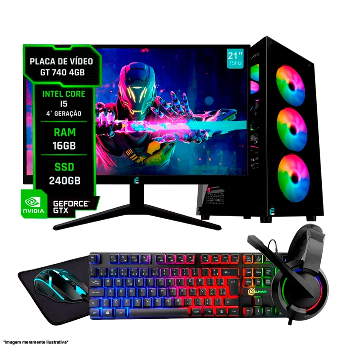 PC Gamer Completo Titan i5 16GB SSD 240GB GT 740 Monitor 21 Kit Periféricos 1