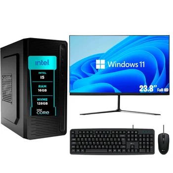 Computador Pc Completo Intel Core i5, 16GB, Windows 11 Pro, Monitor 24 Polegadas, Ssd eFacini 128Gb 1