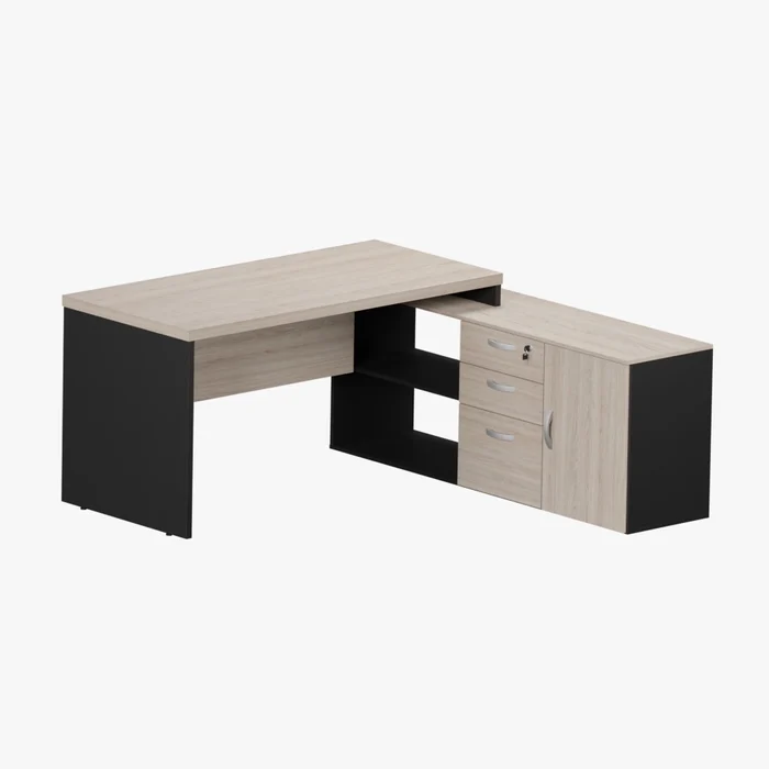 MESA RETA COM CREDENZA PÉ PAINEL 3 GAVETAS 40MM