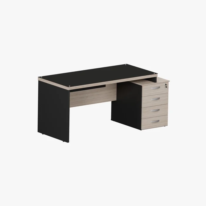 MESA RETA PEDESTAL 4 GAVETAS M40 GLASS