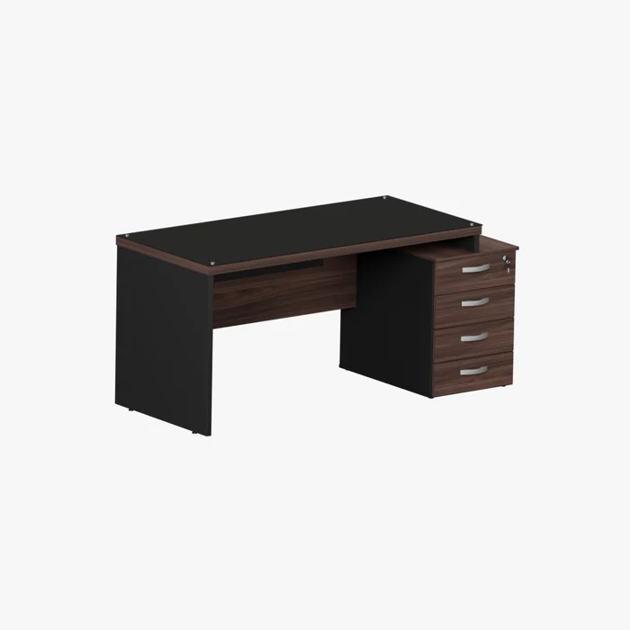 MESA RETA PEDESTAL 4 GAVETAS M40 GLASS