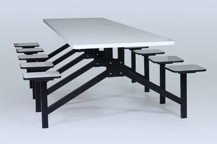 MESA PARA REFEITÓRIO COM BANCO ACOPLADO EM W 10 LUGARES